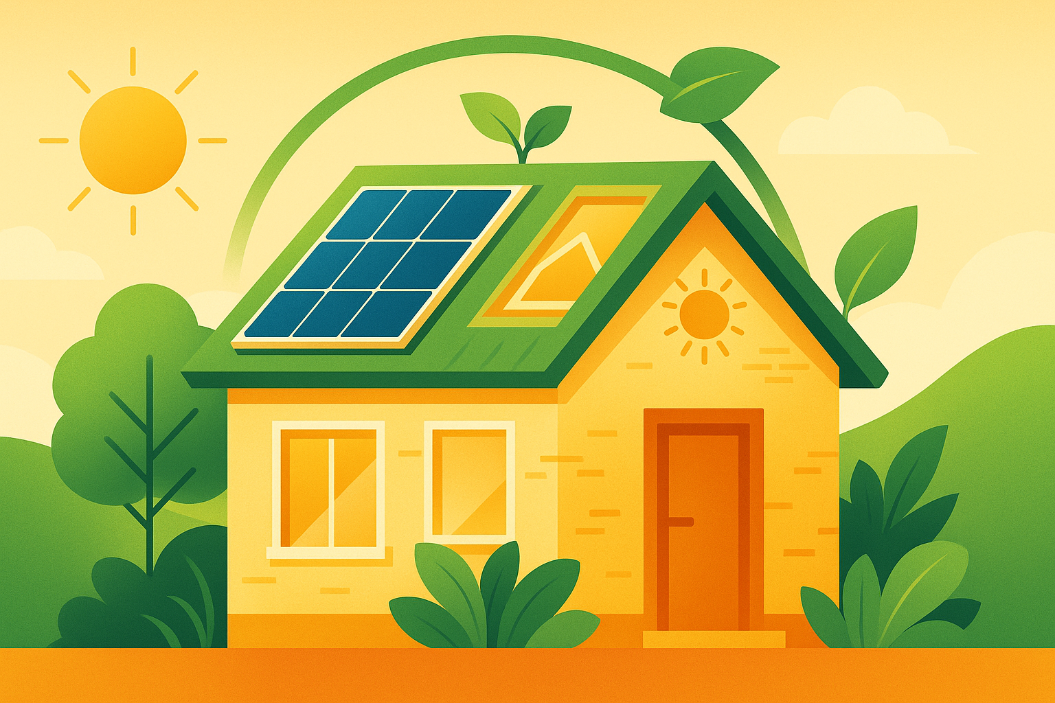 Illustration of eco‑friendly house with solar panels